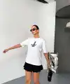 KADIN Baskılı T-Shirt Kısa Kol Bisiklet Yaka Regular Fit Yazlık Tişört - Beyaz