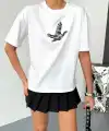 KADIN Baskılı T-Shirt Kısa Kol Bisiklet Yaka Regular Fit Yazlık Tişört - Beyaz