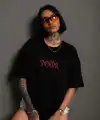 Kadın Baskılı T-Shirt Oversize Kısa kol Bisiklet yaka tişort- Siyah