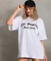 Kadın Baskılı Tişört Kısa Kol Bisiklet Yaka Oversize T-Shirt - Beyaz