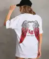 Kadın Baskılı Tişört Kısa Kol Bisiklet Yaka Oversize T-Shirt - Beyaz