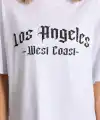 Kadın Baskılı Tişört Kısa Kol Bisiklet Yaka Oversize T-Shirt - Beyaz