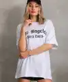 Kadın Baskılı Tişört Kısa Kol Bisiklet Yaka Oversize T-Shirt - Beyaz