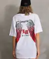 Kadın Baskılı Tişört Kısa Kol Bisiklet Yaka Oversize T-Shirt - Beyaz