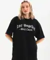 Kadın Baskılı Tişört Kısa Kol Bisiklet Yaka Oversize T-Shirt - Siyah