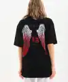 Kadın Baskılı Tişört Kısa Kol Bisiklet Yaka Oversize T-Shirt - Siyah