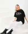 Kadın Baskılı Tişört Kısa Kol Bisiklet Yaka Oversize T-Shirt - Siyah