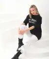 Kadın Baskılı Tişört Kısa Kol Bisiklet Yaka Oversize T-Shirt - Siyah