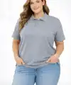 Kadın Battal Beden Tişört Polo Yaka Pike Kumaş Kısa Kol T-Shirt - Gri