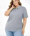 Kadın Battal Beden Tişört Polo Yaka Pike Kumaş Kısa Kol T-Shirt - Gri