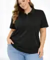 Kadın Battal Beden Tişört Polo Yaka Pike Kumaş Kısa Kol T-Shirt - Siyah