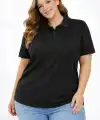 Kadın Battal Beden Tişört Polo Yaka Pike Kumaş Kısa Kol T-Shirt - Siyah