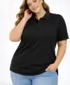Kadın Battal Beden Tişört Polo Yaka Pike Kumaş Kısa Kol T-Shirt - Siyah