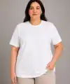 Kadın Battal Big Size Basic Tişört Bisiklet Yaka Rahat Kalıp T-Shirt - Beyaz