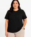 Kadın Battal Big Size Basic Tişört Bisiklet Yaka Rahat Kalıp T-Shirt - Siyah