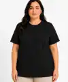 Kadın Battal Big Size Basic Tişört Bisiklet Yaka Rahat Kalıp T-Shirt - Siyah