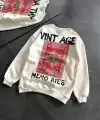 Kadın Bisiklet Yaka 3 İplik Baskılı Oversize SweatShirt - Beyaz