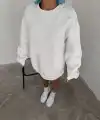 Kadın Bisiklet Yaka 3 İplik Pamuklu Basic SweatShirt - Beyaz