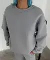 Kadın Bisiklet Yaka 3 İplik Pamuklu Basic SweatShirt - Gri