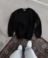 Kadın Bisiklet Yaka 3 İplik Pamuklu Basic SweatShirt - Siyah