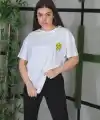 Kadın Bisiklet Yaka Baskılı Kısa kol Oversize T-Shirt - Beyaz