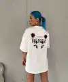 Kadın Bisiklet Yaka Baskılı Kısa kol Oversize T-Shirt - Beyaz