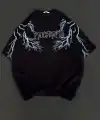 Kadın Bisiklet Yaka Baskılı  Kısa kol Oversize T-Shirt - Siyah