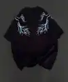 Kadın Bisiklet Yaka Baskılı  Kısa kol Oversize T-Shirt - Siyah