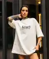 kadın Bisiklet Yaka Baskılı Oversize  Kısa kol T-Shirt - Beyaz