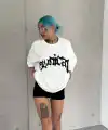 kadın Bisiklet Yaka Baskılı Oversize  Kısa kol T-Shirt - Beyaz