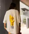 Kadın Bisiklet Yaka Baskılı Oversize  Kısa kol T-Shirt - Beyaz