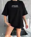 kadın Bisiklet Yaka Baskılı Oversize  Kısa kol T-Shirt - Siyah