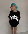 kadın Bisiklet Yaka Baskılı Oversize Kısa kol  T-Shirt - Siyah
