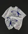 kadın  Bisiklet Yaka Baskılı Oversize T-Shirt - Beyaz