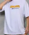 kadın Bisiklet Yaka Baskılı Oversize T-Shirt - Beyaz