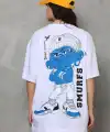 kadın Bisiklet Yaka Baskılı Oversize T-Shirt - Beyaz