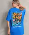 kadın Bisiklet Yaka Baskılı Oversize T-Shirt - Mavi