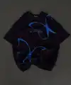 kadın Bisiklet Yaka Baskılı Oversize T-Shirt - Siyah