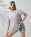Kadın Bisiklet Yaka Baskılı Slim Fit T-Shirt - Boyalı Gri