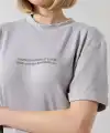 Kadın Bisiklet Yaka Baskılı Slim Fit T-Shirt - Boyalı Gri