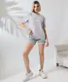Kadın Bisiklet Yaka Baskılı Slim Fit T-Shirt - Boyalı Gri