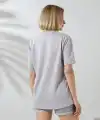 Kadın Bisiklet Yaka Baskılı Slim Fit T-Shirt - Boyalı Gri