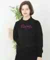 Kadın Bisiklet Yaka Kazak Baskılı Dokuma Triko - Siyah