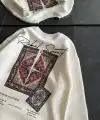 Kadın Bisiklet Yaka Kilim Halı Baskılı 3 İplik Pamuklu Sweatshirt - Beyaz
