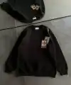 Kadın Bisiklet Yaka Kilim Halı Baskılı 3 İplik Pamuklu Sweatshirt - Siyah
