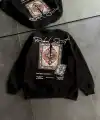 Kadın Bisiklet Yaka Kilim Halı Baskılı 3 İplik Pamuklu Sweatshirt - Siyah