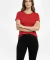 Kadın Bisiklet Yaka Slim Fit Likralı Tişört - Kırmızı