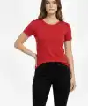 Kadın Bisiklet Yaka Slim Fit Likralı Tişört - Kırmızı
