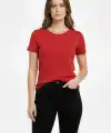 Kadın Bisiklet Yaka Slim Fit Likralı Tişört - Kırmızı