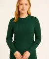 Kadın Bisiklet Yaka Triko Kazak Pamuklu Kalın Fitilli Dokuma Regular Fit - Haki